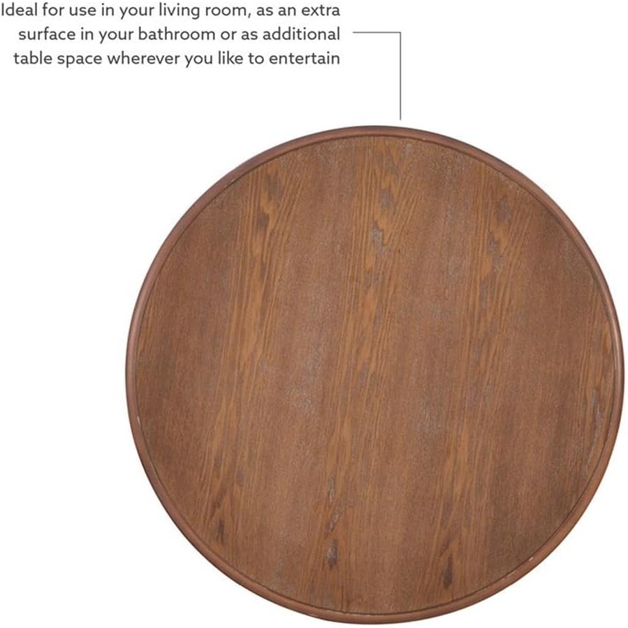 BOWERY HILL Set of 2 Round Wood Accent Pedestal Base Tables in Rustic Natural