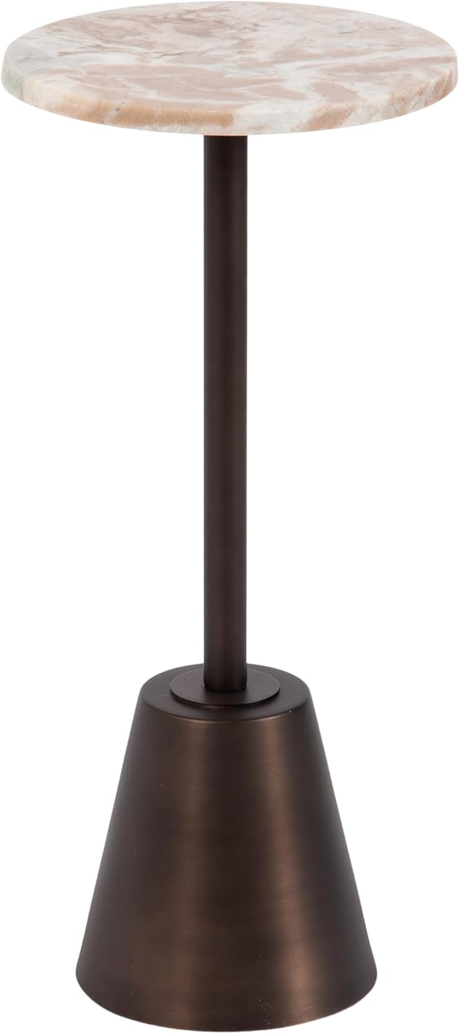 Kate and Laurel Tira Elegant Round Drink Table, 10 x 10 x 22, Brown Marble and Bronze, Modern Glam Circle Martini Table for Use as a Small Bedroom Nightstand or Living Room Plant Stand Option