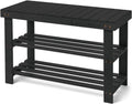 Leaf & Grain Bamboo Shoe Rack - Shoe Storage Bench for Front Door Entrance – Entryway Bench with Shoe Shelf, Shoe Storage Organizer, Wooden Shoe Rack, Durable Shoe Bench for Home (Black)