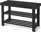 Leaf & Grain Bamboo Shoe Rack - Shoe Storage Bench for Front Door Entrance – Entryway Bench with Shoe Shelf, Shoe Storage Organizer, Wooden Shoe Rack, Durable Shoe Bench for Home (Black)