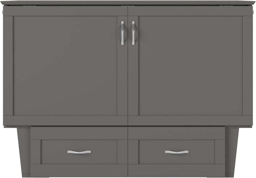 AFI, Monroe Full Murphy Bed Chest with 6" Mattress, Storage Drawer & Built-in USB Charger, Grey