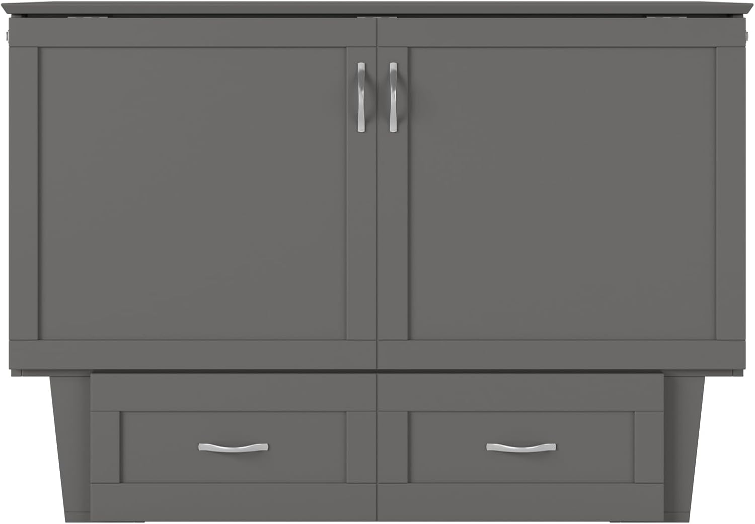 AFI, Monroe Full Murphy Bed Chest with 6" Mattress, Storage Drawer & Built-in USB Charger, Grey
