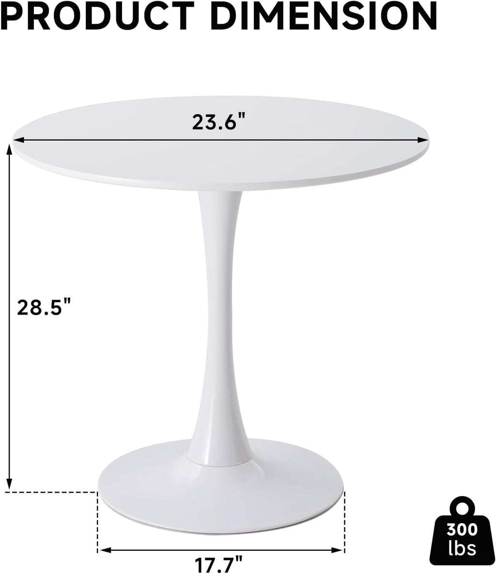 23.6" Round Dining Table for 2-4 Modern Circle Tulip Table with Metal Tulip Pedestal Base for Kitchen Dining Living Room Apartment Small Space Cafe, White
