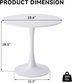 23.6" Round Dining Table for 2-4 Modern Circle Tulip Table with Metal Tulip Pedestal Base for Kitchen Dining Living Room Apartment Small Space Cafe, White