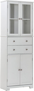 67" Tall Kitchen Pantry Cabinet with Glass Doors, Drawers & Adjustable Shelves, Storage Cabinet for Kitchen, Bathroom, Dining Room
