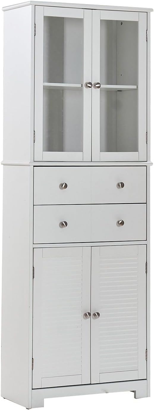 67" Tall Kitchen Pantry Cabinet with Glass Doors, Drawers & Adjustable Shelves, Storage Cabinet for Kitchen, Bathroom, Dining Room
