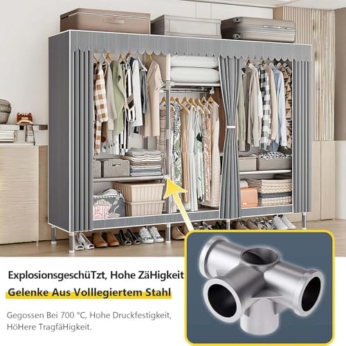 Canvas Wardrobe Multifunctional Wardrobes for Bedroom Portable Wardrobe Shelves Wardrobe Storage Organiser Fabric Wardrobes with Hanging Rails Fabric Closet Folding Wardrobe