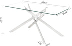 Rectangle Glass Dining Table Set for 4, 60'' Kitchen Table and Chairs Set, 5PCS Modern Dining Room Table Set with 4 Velvet Dining Chair for Home