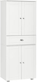 72" Freestanding Kitchen Pantry Cabinet with 2 Large Double Door Cabinets and 1 Center Drawer, White,15.75 * 29.25 * 72.5