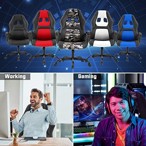 Dkeli Gaming Chair PC Computer Chair Office Chair for Adult Teen Kids, Ergonomic PU Leather Gamer Chair with Lumbar Support High Back Adjustable Rolling Swivel Desk Chair, Camo