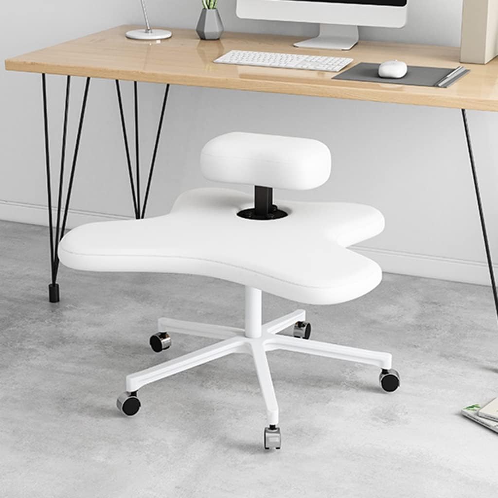 Kneeling Chair, Ergonomic Seat, Five Pronged with Caster Support Legs, Height Adjustable Stool for Posture Improvement and Correction, Suitable Home Office Use, Multi Colour Options (White)