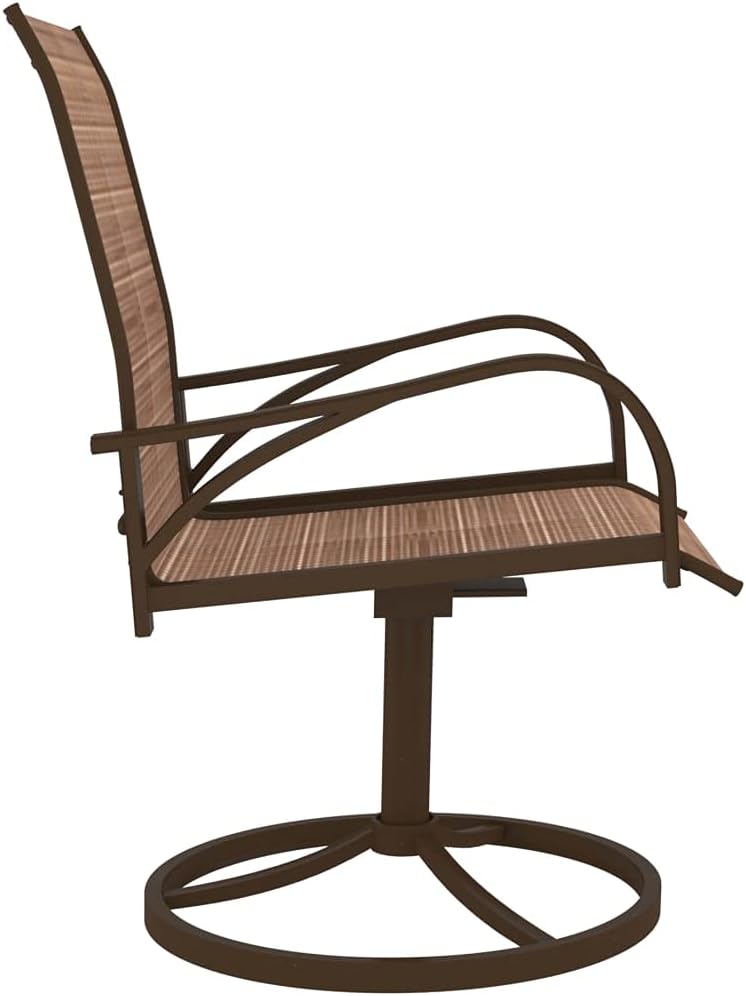 Set of 2 Brown Patio Swivel Chairs with Textilene Sling, Powder-Coated Steel Frame, 360-Degree Swivel Base, Ergonomic Back Support and Curved Arms for Outdoor Garden Lounge