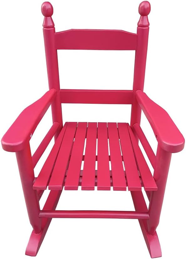 Children's Rocking Chair, Rose Red, Indoor Outdoor Use, Durable Hardwood Construction - Comfortable Slatted Back, Wide Seat, Kids Patio and Garden Seating
