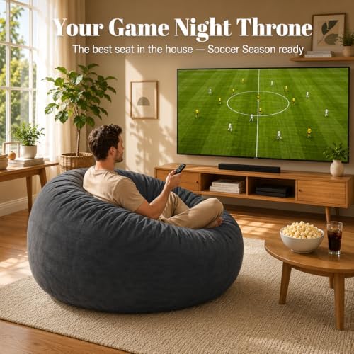 Codi Bean Bag Chair with Filler Included, 4 FT - Comfy Large Beanbag Chairs for Adults - Machine Washable and Soft Mink Bonded Cover - Charcoal Grey, 4ft