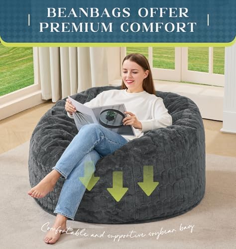 Hobestluk Bean Bag Chairs Adult Bean Bags with Fluffy Cover, Large Beanbag Chair with Filler Giant Bean Bag Chairs for Adults for Living Room, Bedroom (Dark Grey, 3FT - 36” x 36” x 22”)