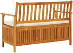 Patio Storage Bench Solid Acacia Wood Outdoor Garden Bench with Cushion, 47.2 Inch 2-Person Seating with Storage Chest for Hallway, Entryway, Backyard, Natural Brown Finish