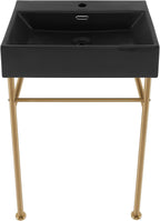 Claire 24" Ceramic Console Sink Matte Black Basin Brushed Gold Legs