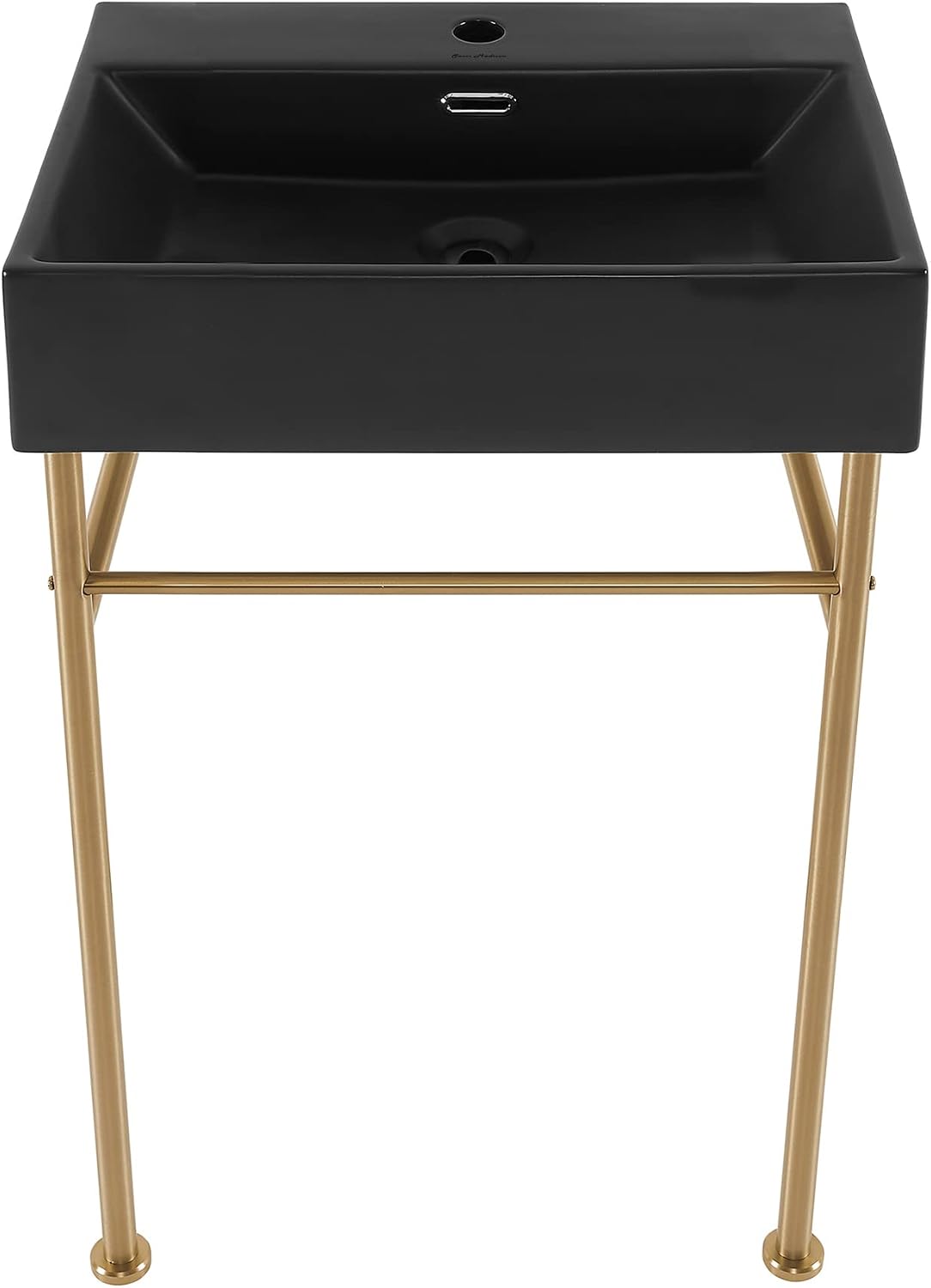 Claire 24" Ceramic Console Sink Matte Black Basin Brushed Gold Legs