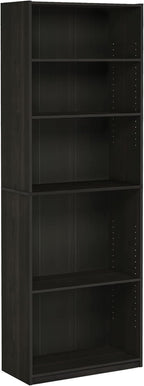Furinno Jaya Book Shelf, 5-Tier Bookshelf, Tall Standing Bookcase with Adjustable Shelves, 9.5 x 24.5 x 71.2, for Living Room, Bedroom, Home Office, Black Espresso