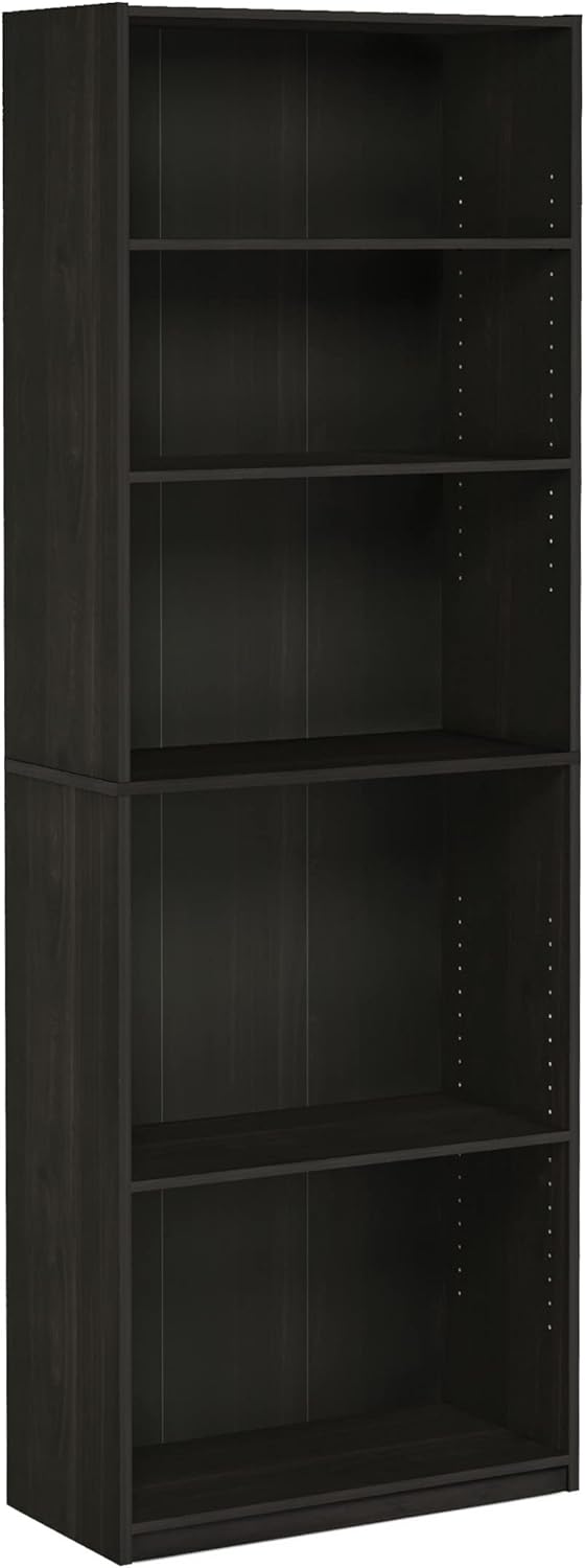 Furinno Jaya Book Shelf, 5-Tier Bookshelf, Tall Standing Bookcase with Adjustable Shelves, 9.5 x 24.5 x 71.2, for Living Room, Bedroom, Home Office, Black Espresso