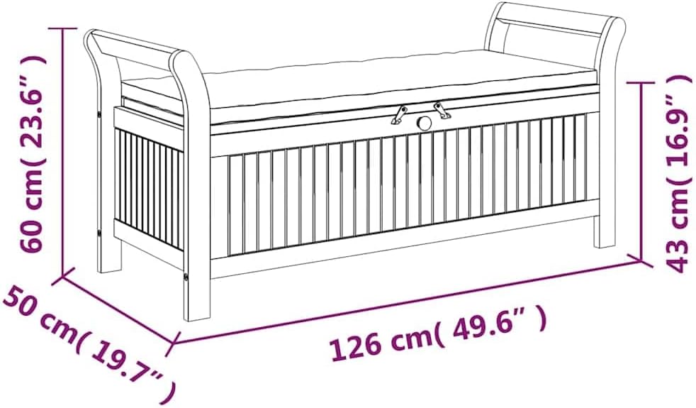 Wood Patio Furniture Pool Storage Bin Container with Seat, Outdoor Storage Bench Deck Box with Comfortable Cushion, 49.6"x19.7"x23.6",-923