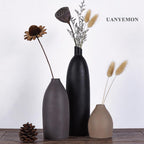 Ceramic Vase Set of 3 - Modern Boho Farmhouse Home Decor Flower Vases for Living Room, Kitchen Island, Dining Table Centerpiece Decor, Office Shelf, Fireplace Mantle Decorations (Black Taupe Mix)
