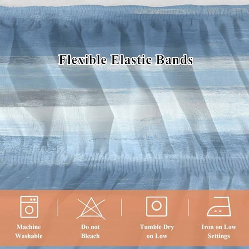 Gray Blue Ombre Bed Skirt King Size Bed Skirting 16 Inch Drop Adjustable Elastic Dust Ruffles Wrap Around Bedskirt Pleated Modern Abstract Watercolor Stripes Bedding Frame Cover for King Size Dorm
