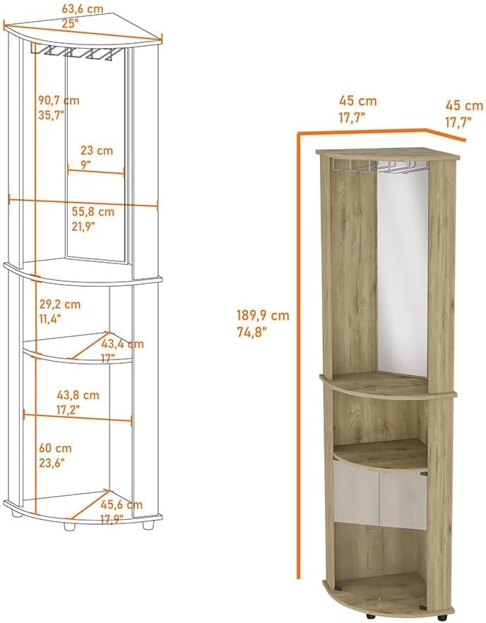 Farmhouse Rustic Corner Cabinet, Storage Locker 3-Tier Shelf with Glass Rack,for Kitchen Home