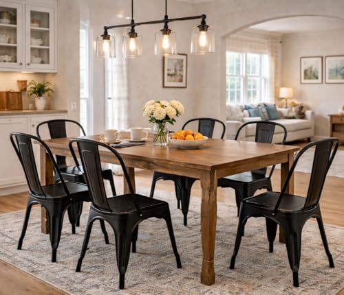 Metal Dining Chairs Set of 2 Iron Stackable Indoor Metal Chair,Easy Clean,Industrial/Kitchen Dining Room/Apartment/Matte Midnight Black