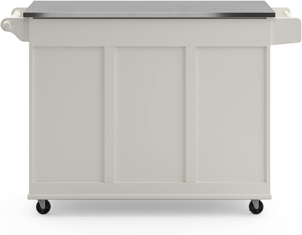 53.5" Kitchen Island Cart with Storage, Rolling Kitchen Cart on Wheels with Stainless Steel Top, Mobile Prep Station with Drawers, Cabinets, Adjustable Shelves & Towel Rack, Solid Wood, Off White