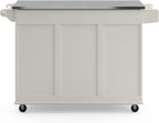 53.5" Kitchen Island Cart with Storage, Rolling Kitchen Cart on Wheels with Stainless Steel Top, Mobile Prep Station with Drawers, Cabinets, Adjustable Shelves & Towel Rack, Solid Wood, Off White