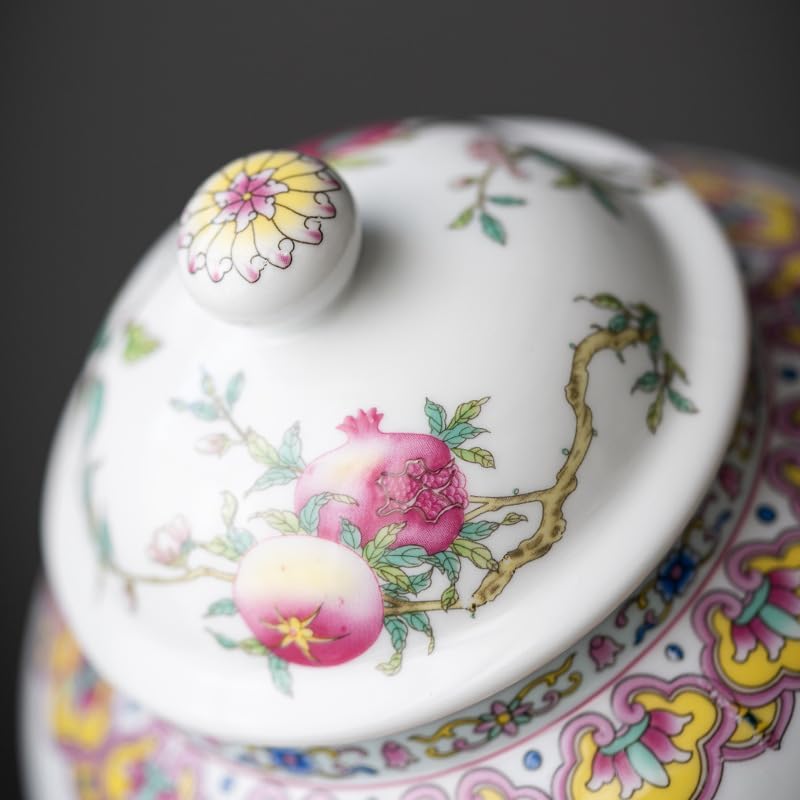 fanquare Porcelain Airtight Canister for Loose Tea Vintage Chinese Ripe Peach Style Ceramic Spice Jar Kitchen Storage Caddy Large Sugar Jar, Vase for Décor | Kitchen Storage Caddy for Loose Tea, Ceramic Spice Jar, Large Sugar Jar, Vase for Décor