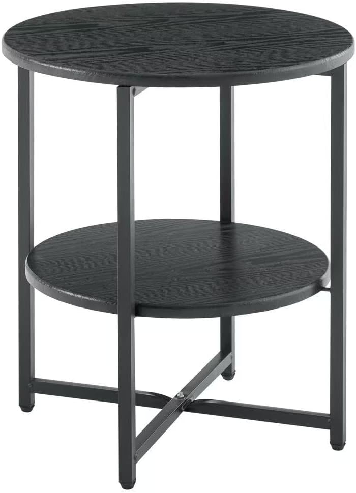 Round Wooden Tray Side Table, Foldable Metal Frame Coffee Table, Snack Tray, Living Room Coffee Table, Suitable for Bedrooms, Studies, Living Rooms and Terraces, 22" W x 22" D x 26" H (Black)
