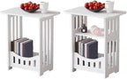 2/3 Tier Narrow Side Table Nightstand with Display Shelf PVC Small Space End Table for Bedroom or Living Room White(Double Levels)