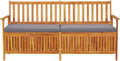 Black Acacia Wood Storage Bench Rectangular, 67 in Outdoor Storage Bench with Cushion, Black and Brown Patio Seating for Three