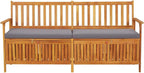 Black Acacia Wood Storage Bench Rectangular, 67 in Outdoor Storage Bench with Cushion, Black and Brown Patio Seating for Three