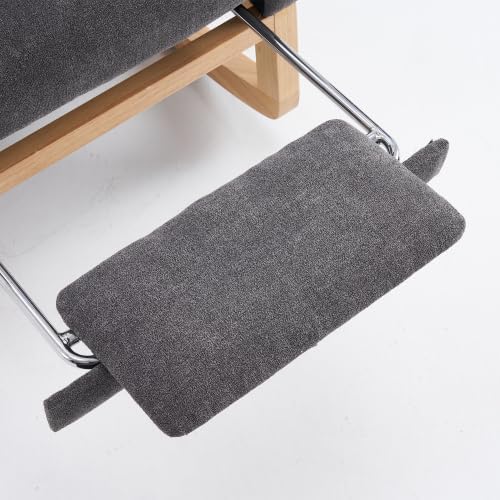 Rocking Chair Nursery with Footrest, High Back Rubber Wood Rocker for Adult Living Space, Gliding Armchair with Side Storage Pocket, Grey