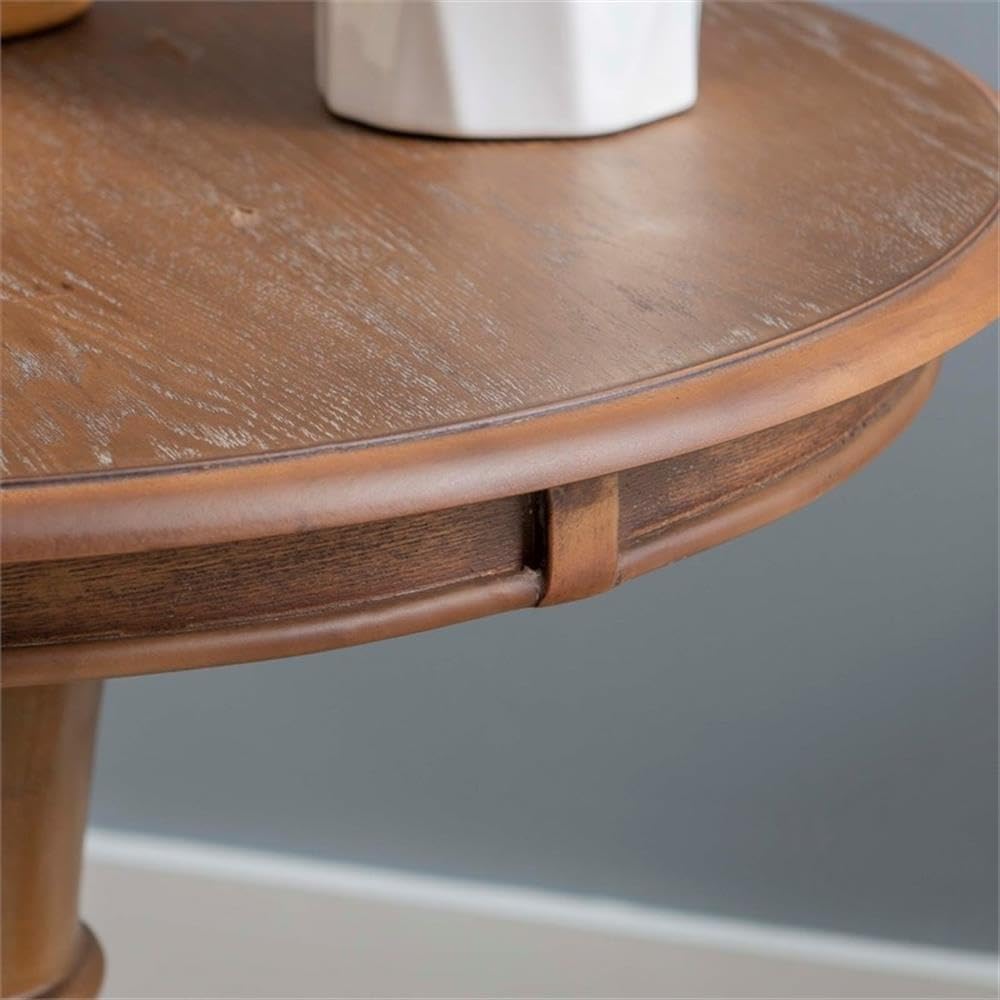 BOWERY HILL Set of 2 Round Wood Accent Pedestal Base Tables in Rustic Natural