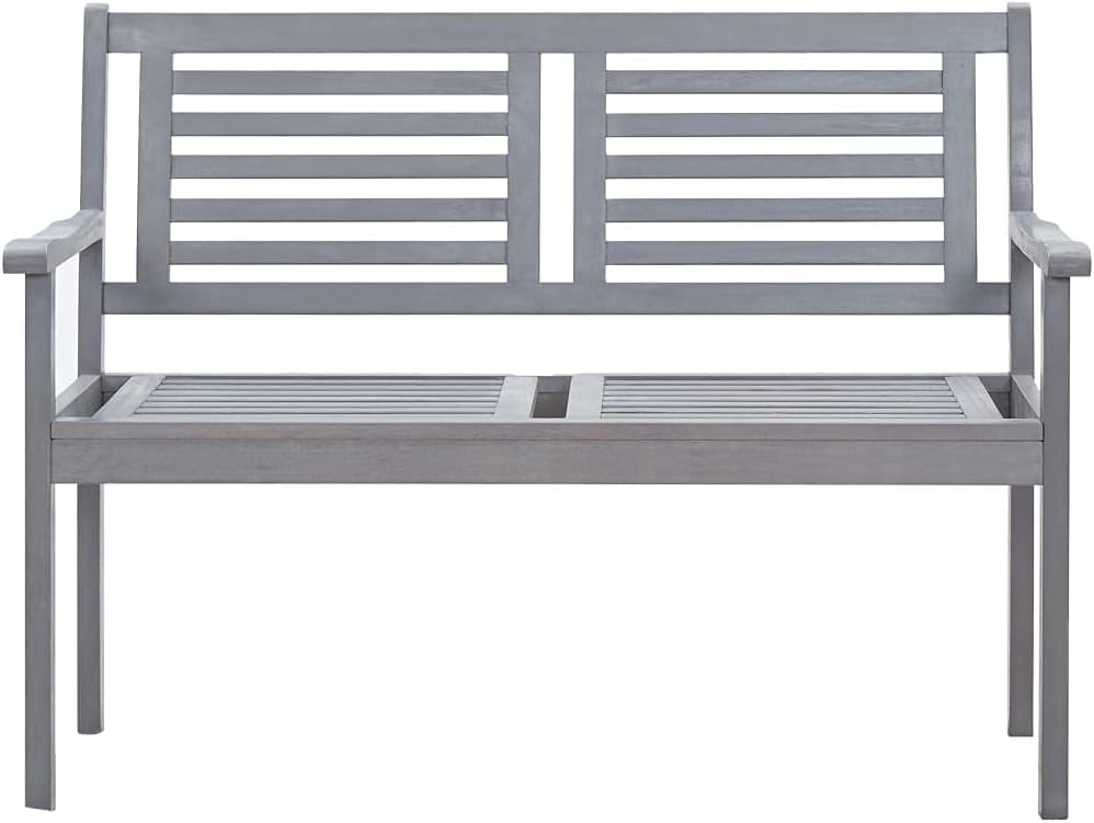 2-Seater Garden Bench, Solid Eucalyptus Wood Outdoor Patio Seat, Grey Oiled Finish Sturdy Park Furniture for Backyard, Porch, Lawn, 47.2 x 23.6 x 35 inches
