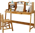 UNICOO Kids Desk and Chair Set, Height Adjustable Bamboo Study Desk with Storage Hutch and Bookshelf, Wooden Writing Table for Toddlers and Kids, Easy-Clean Surface, Natural (02)