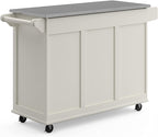 53.5" Kitchen Island Cart with Storage, Rolling Kitchen Cart on Wheels with Stainless Steel Top, Mobile Prep Station with Drawers, Cabinets, Adjustable Shelves & Towel Rack, Solid Wood, Off White