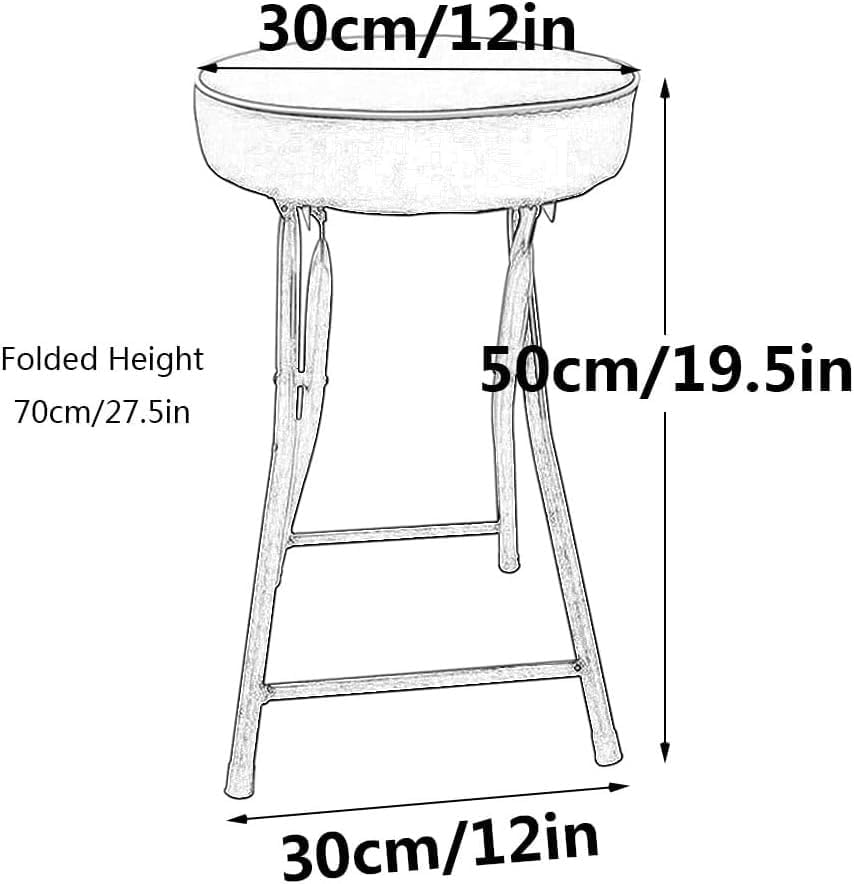 Metal Folding Bar Chair with Footrest 20in Tall Backless Round Padded Stool for Adults(White)