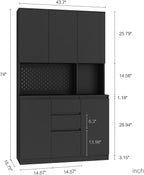 74" Kitchen Pantry Cabinet with Microwave Stand Tall Pantry Storage Cupboard with 6 Doors,3 Shelves and 2 Drawer Modern Kitchen Hutch with Countertop, Black A