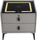 3 Color LED Nightstand with Wireless Charging Station & USB Ports, 2 Drawers Modern Night Stand Bedside Table End with Fingerprint Lock & Bluetooth Speaker Table for Bedroom, Living Room (Light Gray)