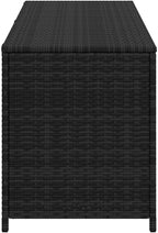 PE Rattan Outdoor Storage Bench, Black, 59.1x23.6x23.6 in. Durable Steel Frame Wicker Container for Patio, Seats Two