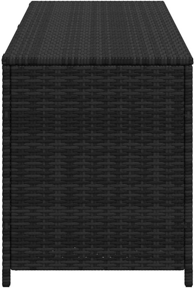 Patio Storage Box Black Poly Rattan with Steel Frame 59"x19.7"x23.6" Weather Resistant Outdoor Deck Cushion Organizer Bench for Garden Backyard Porch