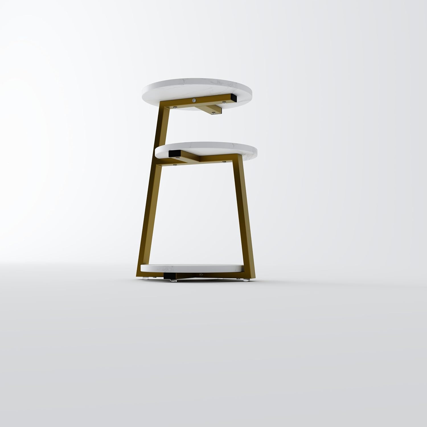 White and Gold Round Side Table with 3-Tier Open Shelves, Modern End Table for Living Room Sofa Side, Small Bedside Nightstand for Bedroom, Sturdy Metal Frame Accent Table for Small Spaces, 14 inch