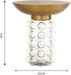 Pemberly Row 19" H Transitional Glass Side Table, Antique Brass Finish, Handcrafted Round Iron Top, Transparent Glass Base Design, Elegant Accent Table for Living Room Use, 17.2" W x 17.2" D