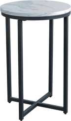 Modern Side Table with Faux Marble MDF Top, Black Metal X-Base, Compact End Table for Small Spaces Living Room Bedroom, Stable and Easy to Assemble