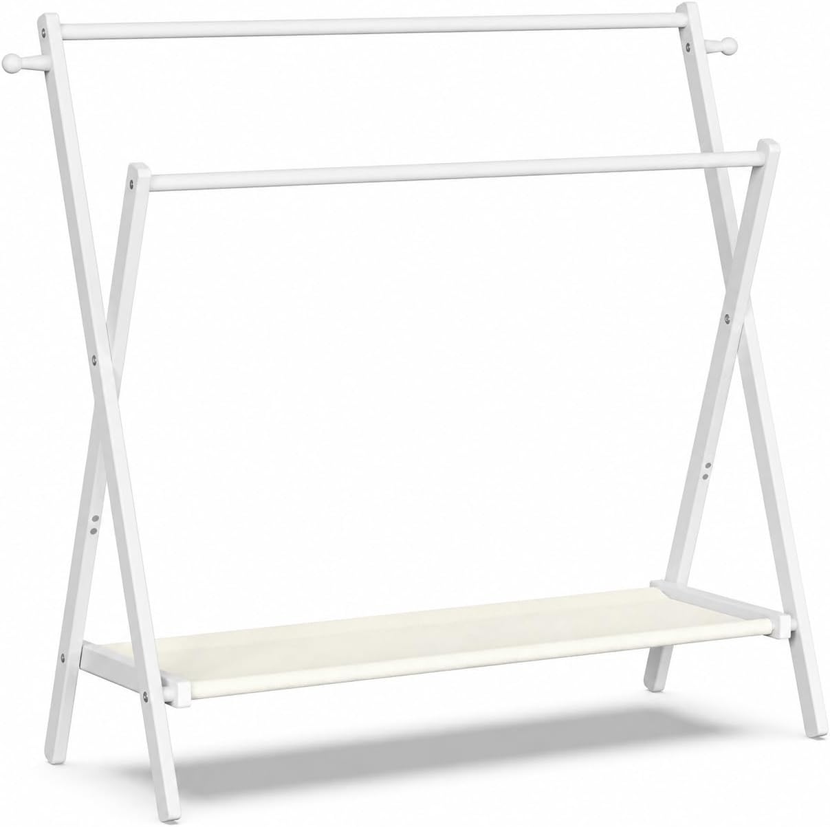 BAMBOOHOMIE Kids Clothing Rack, Small Clothes Organizer Rack, Kids Dress Up Rack with Storage Shelf & Double Rods, Bamboo Child Garment Rack for Playroom Toddler's Bedroom (Large Size - White)